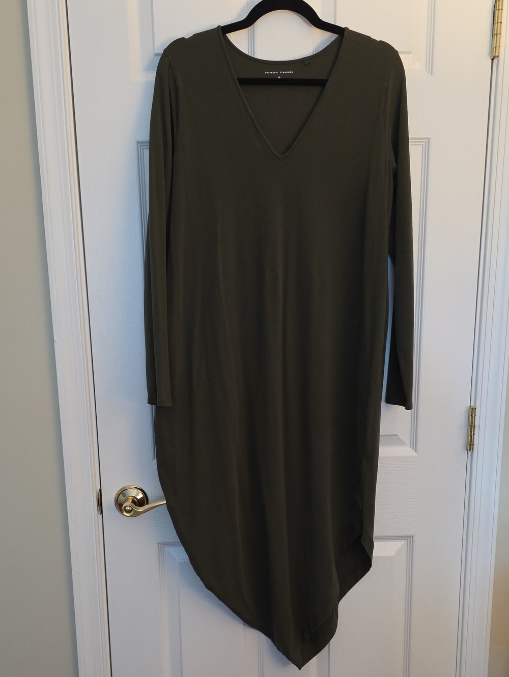 Universal Standard Geneva Olive Asymmetrical V‑Neck Long Sleeve Dress